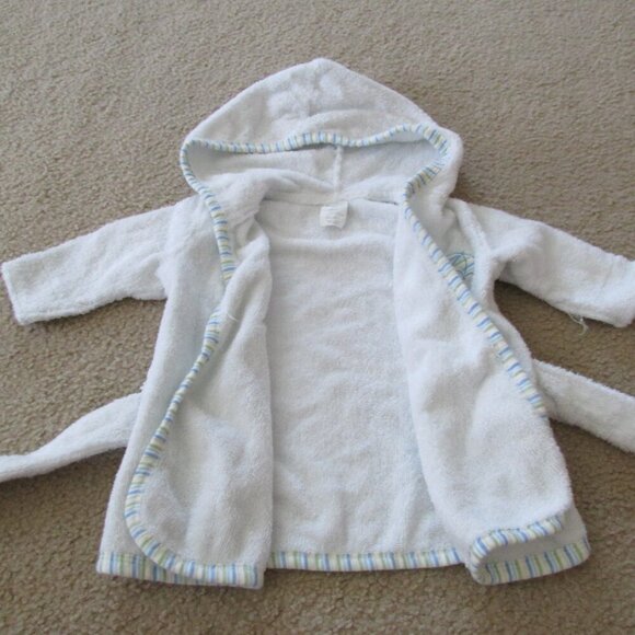 Luvable Friends Terry Cloth Bath Robe Infant Boys Size 0-9M SM White Blue Monkey - Picture 4 of 5